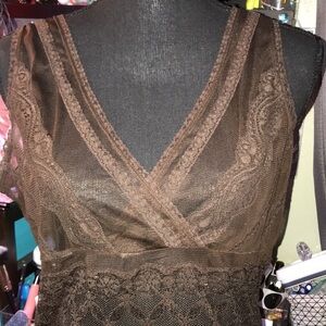 #244-(L) New WD + NY chocolate Lace Top Blouse